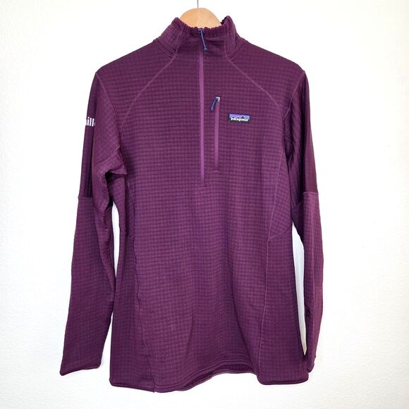 Patagonia R1 Fleece Grid Pullover Women's Large Night Plum 1/4 Zip Polartec - Picture 2 of 16